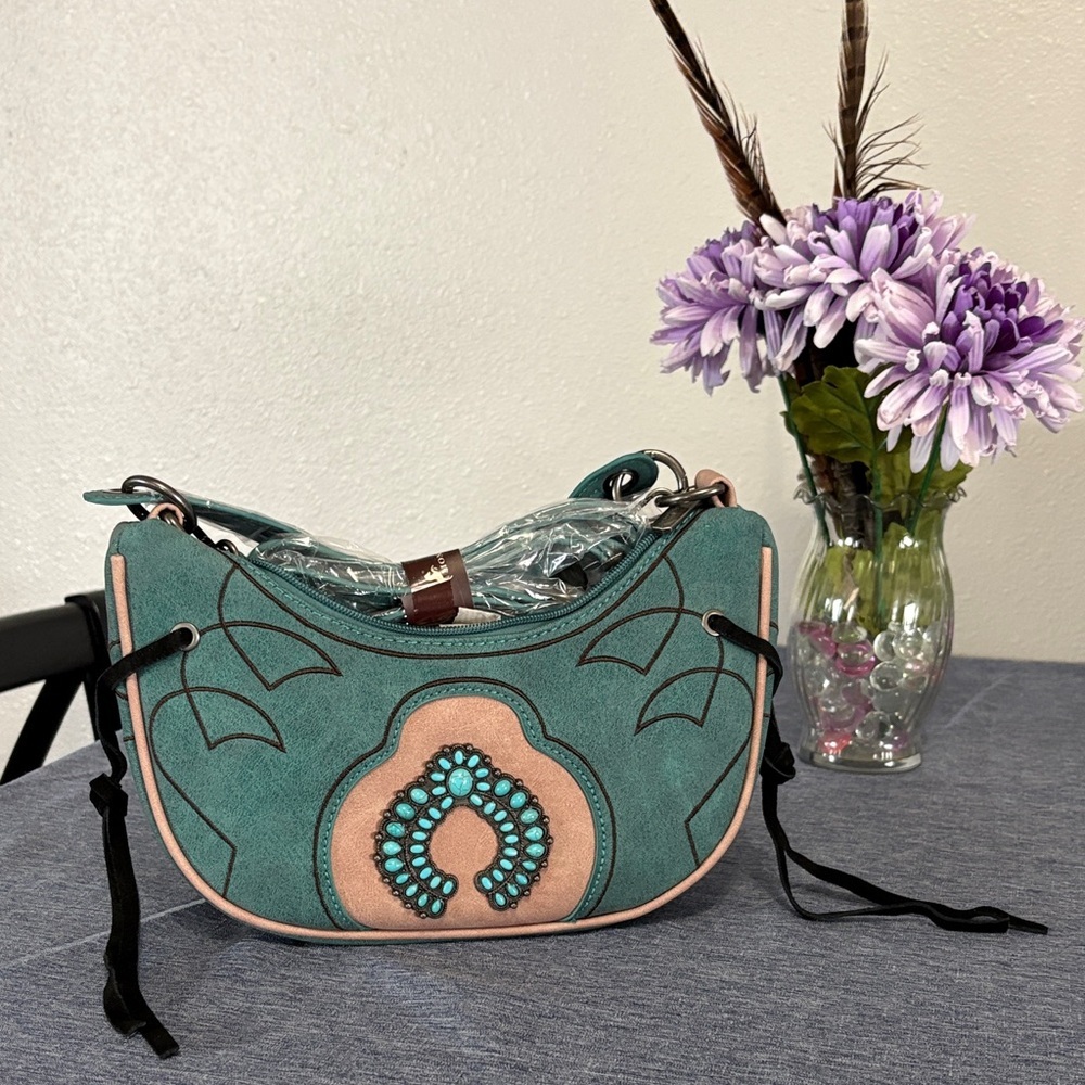 Montana West Concho Collection Crescent Crossbody Bag w/ Concho Blossom Accent